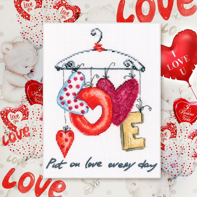Thumbnail: RTO counted cross-stitch kit with printed background Love_M70034, DMC, Zweigart
