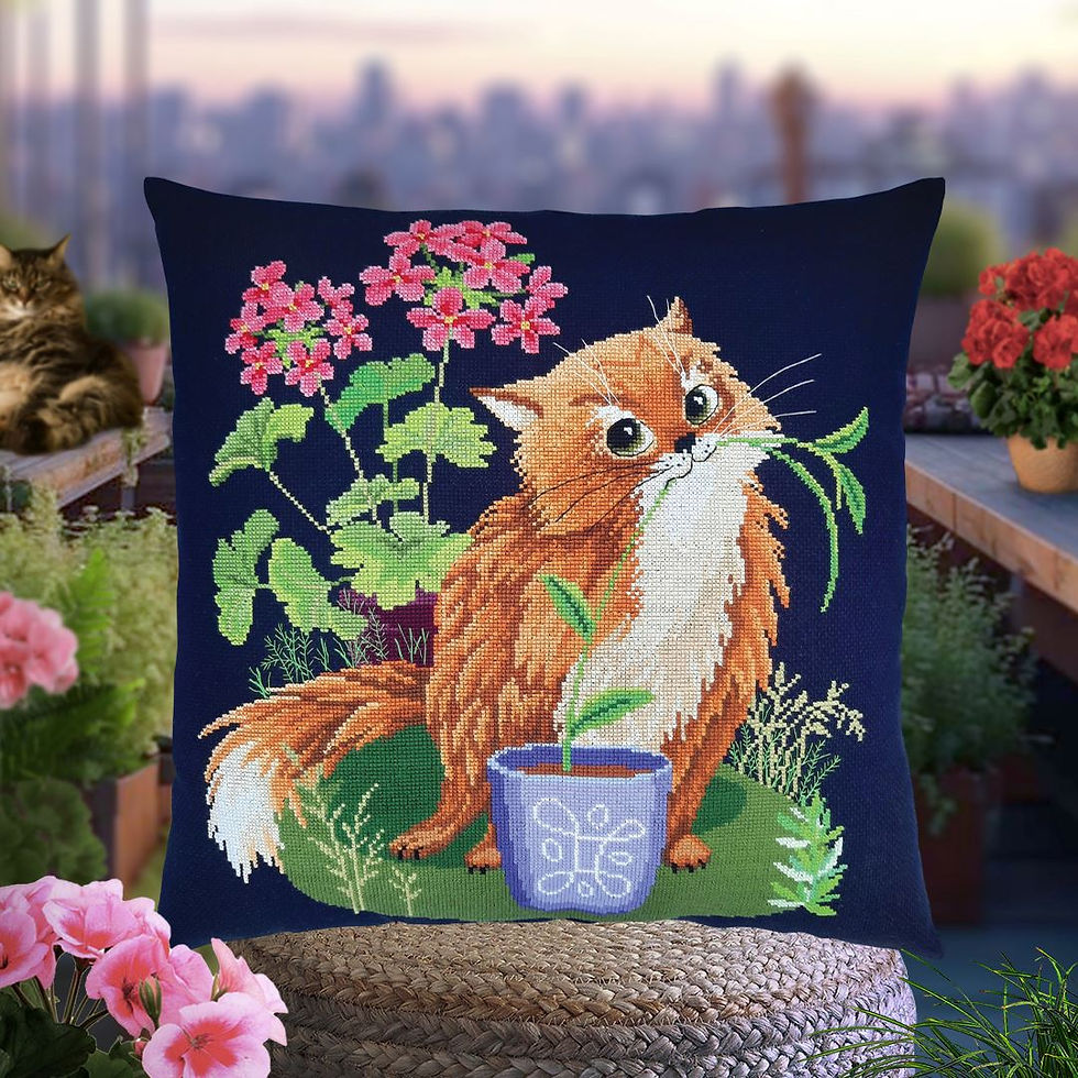 Thumbnail: RTO counted cross stitch kit   Cat in garden CU088