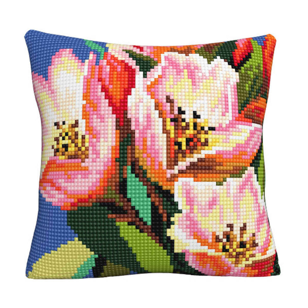 Cushion cross stitch printed kit needlepoint Pink Tulips 5514 Collection D'Art