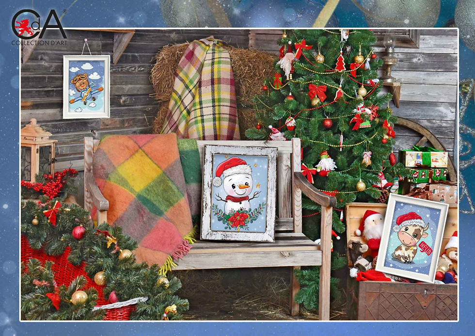 Thumbnail: Diamond Painting cardboard kit full coverage, square sparkles  Snowman DCCF003, Collection D'Art, 12x17 cm (5"x7