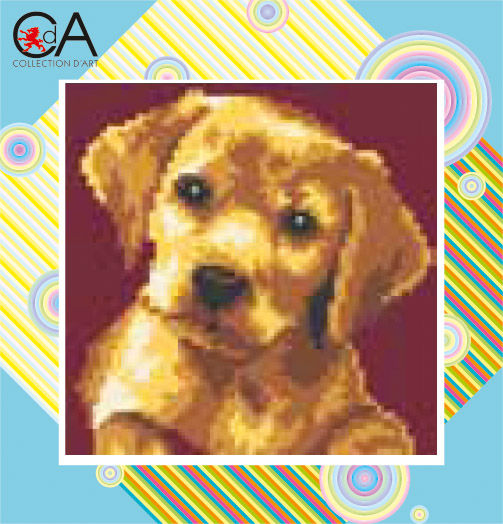 Cushion cross stitch printed kit needlepoint Puppy 4019K, Collection D'Art