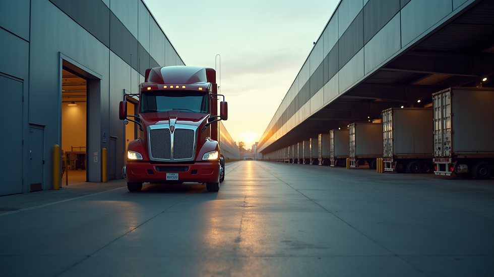 Eye-level view of a truck parked at a loading dock