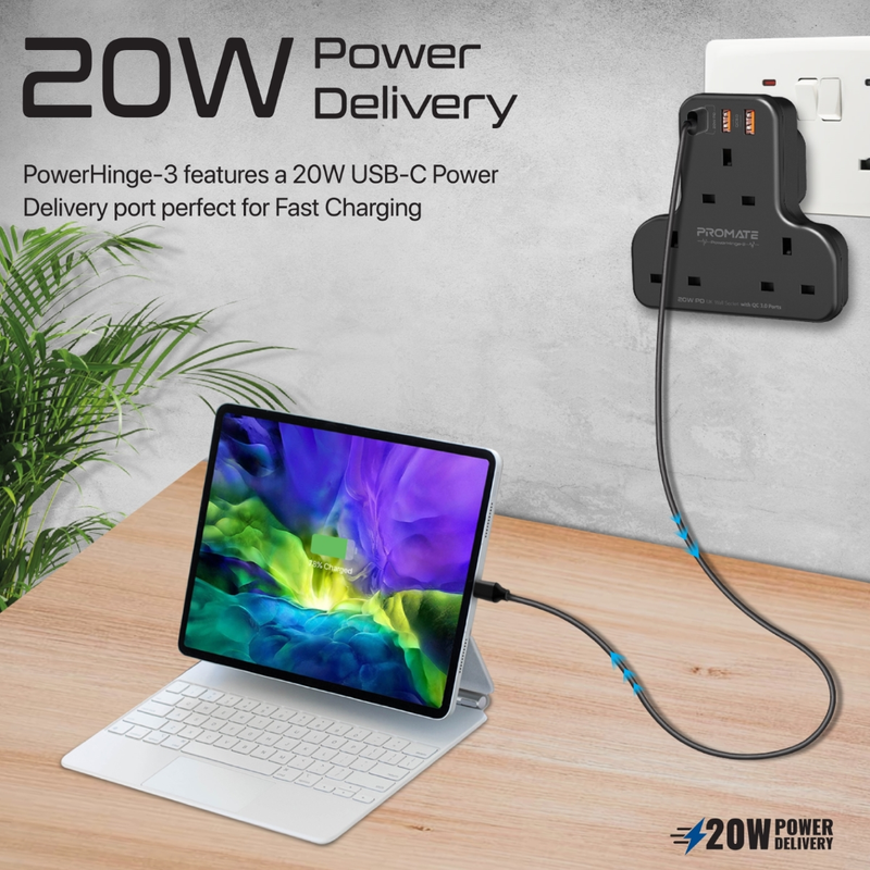 Thumbnail: Promate 3250W Wall Mounted Power Strip PowerHinge-3