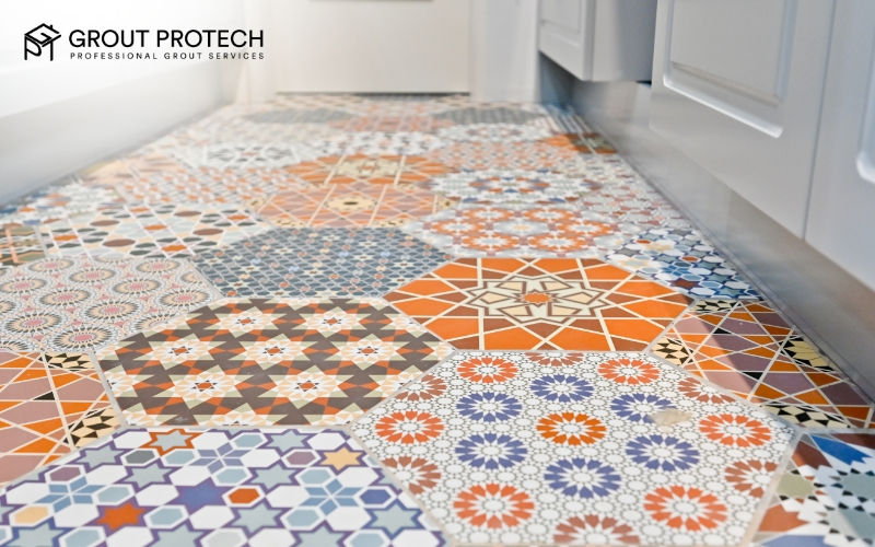 Colour grout for vibrant decorative tiles in a modern interior