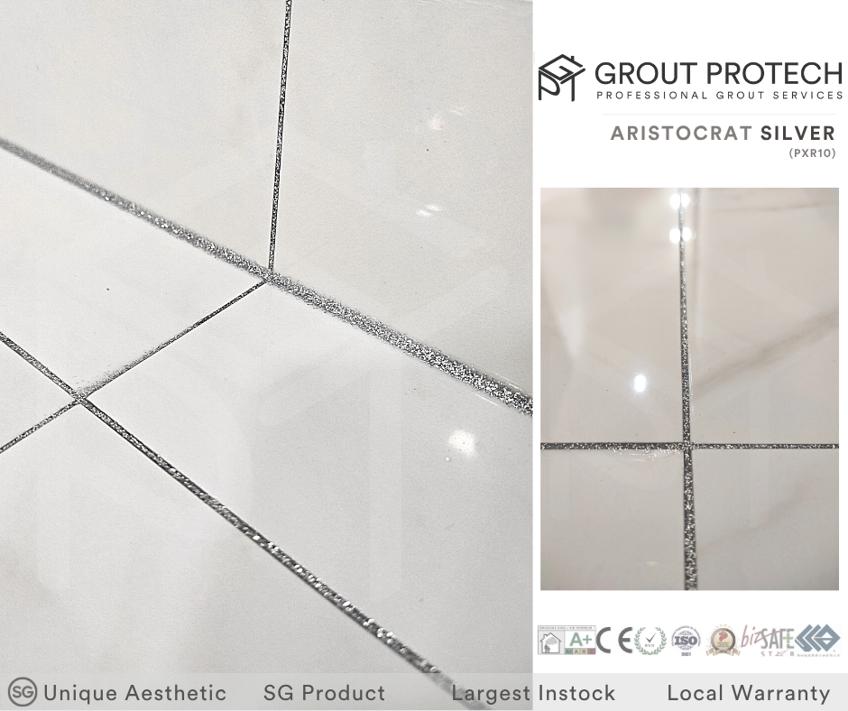 White tiles with Aristocrat Silver glitter grout
