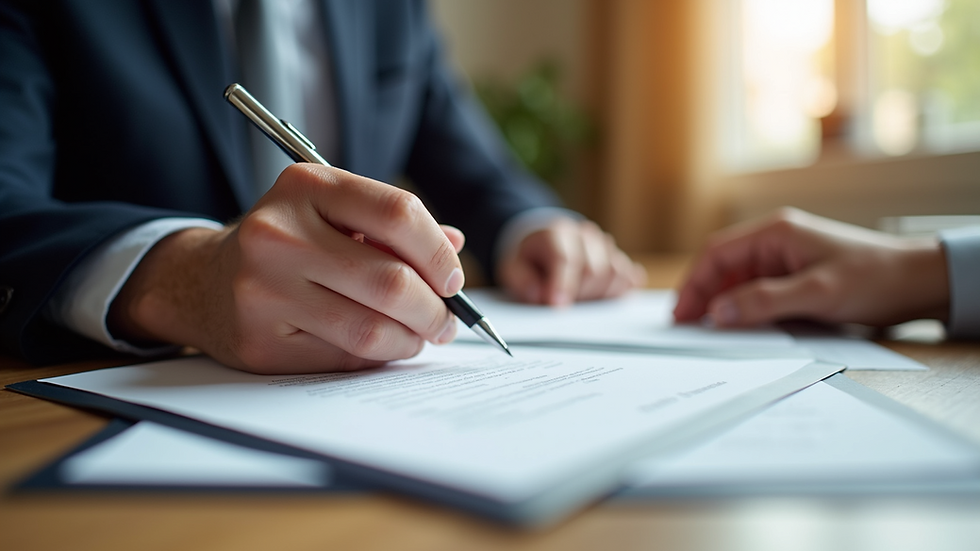 Close-up view of a mobile notary signing documents at a client’s home