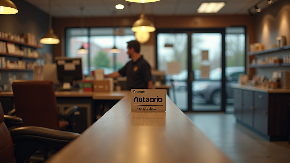 High angle view of a UPS store counter with notary service sign