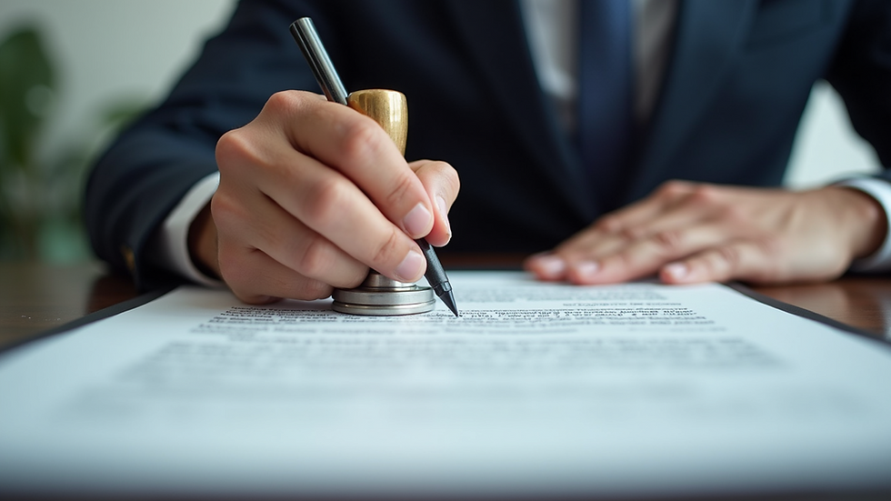 Eye-level view of a notary stamping a legal document