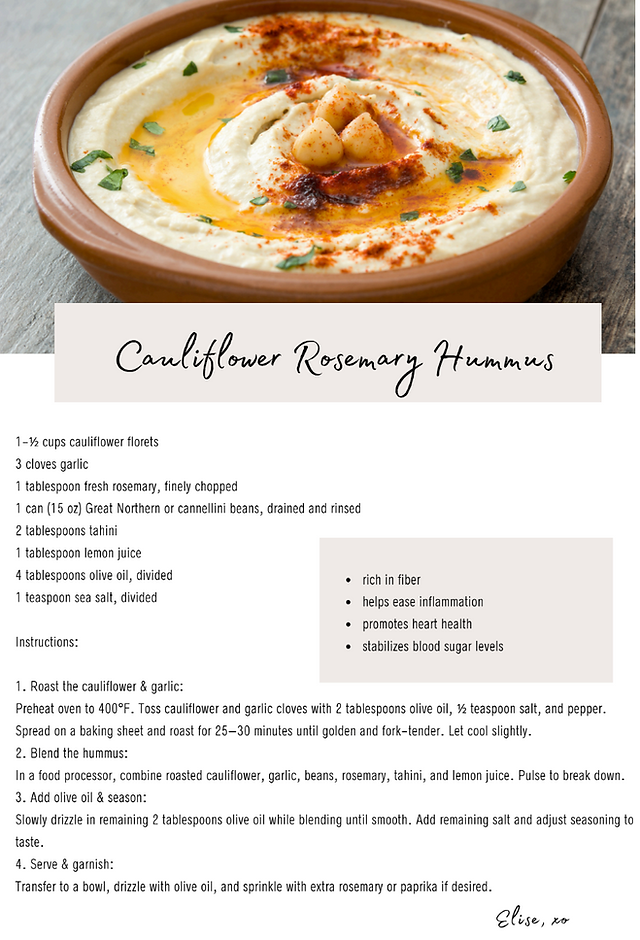 postpartum recipe for cauliflower rosemary hummus