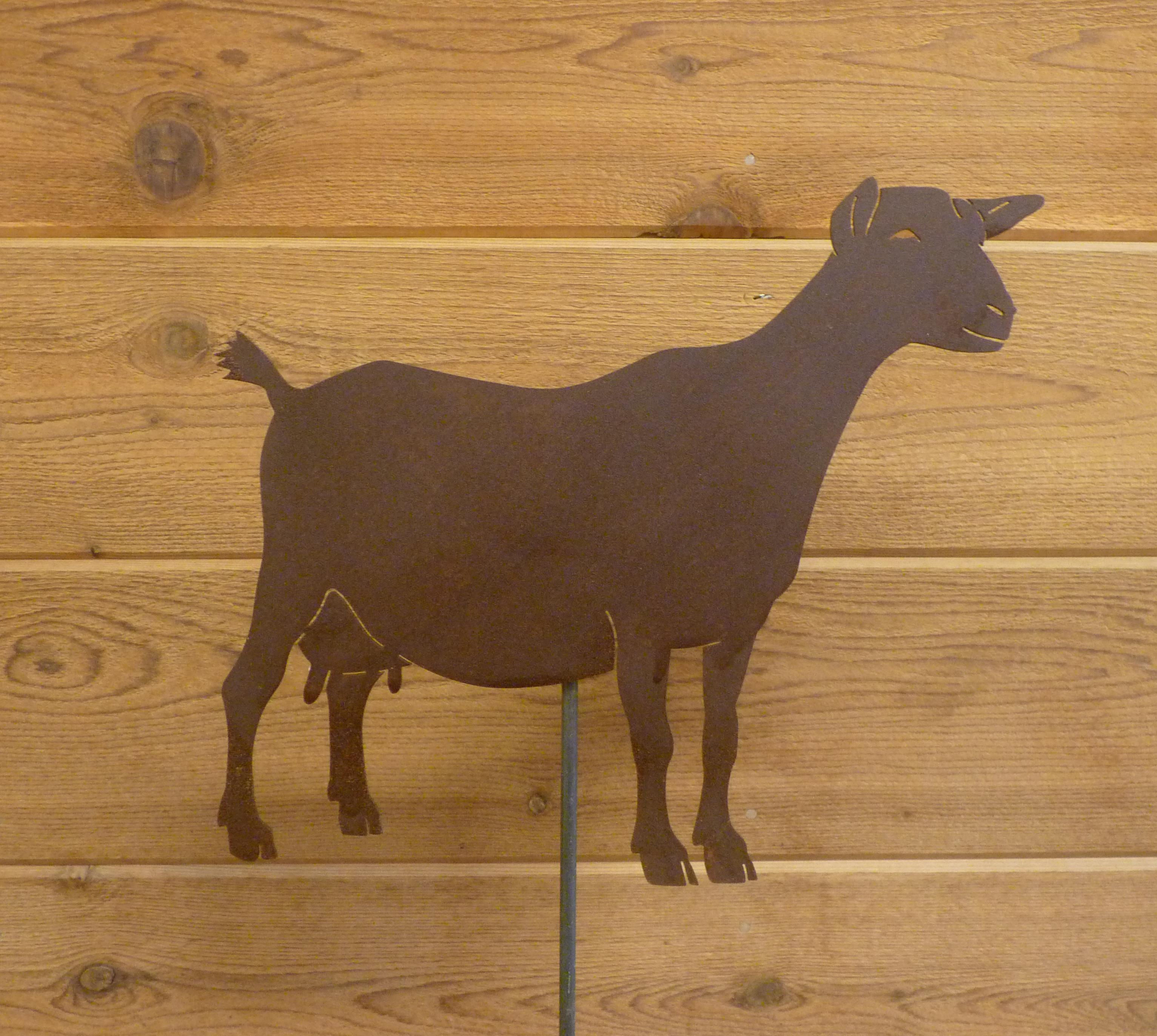 Nigerian Goat Garden Stake - Laser-Cut Design, Natural Rust Finish