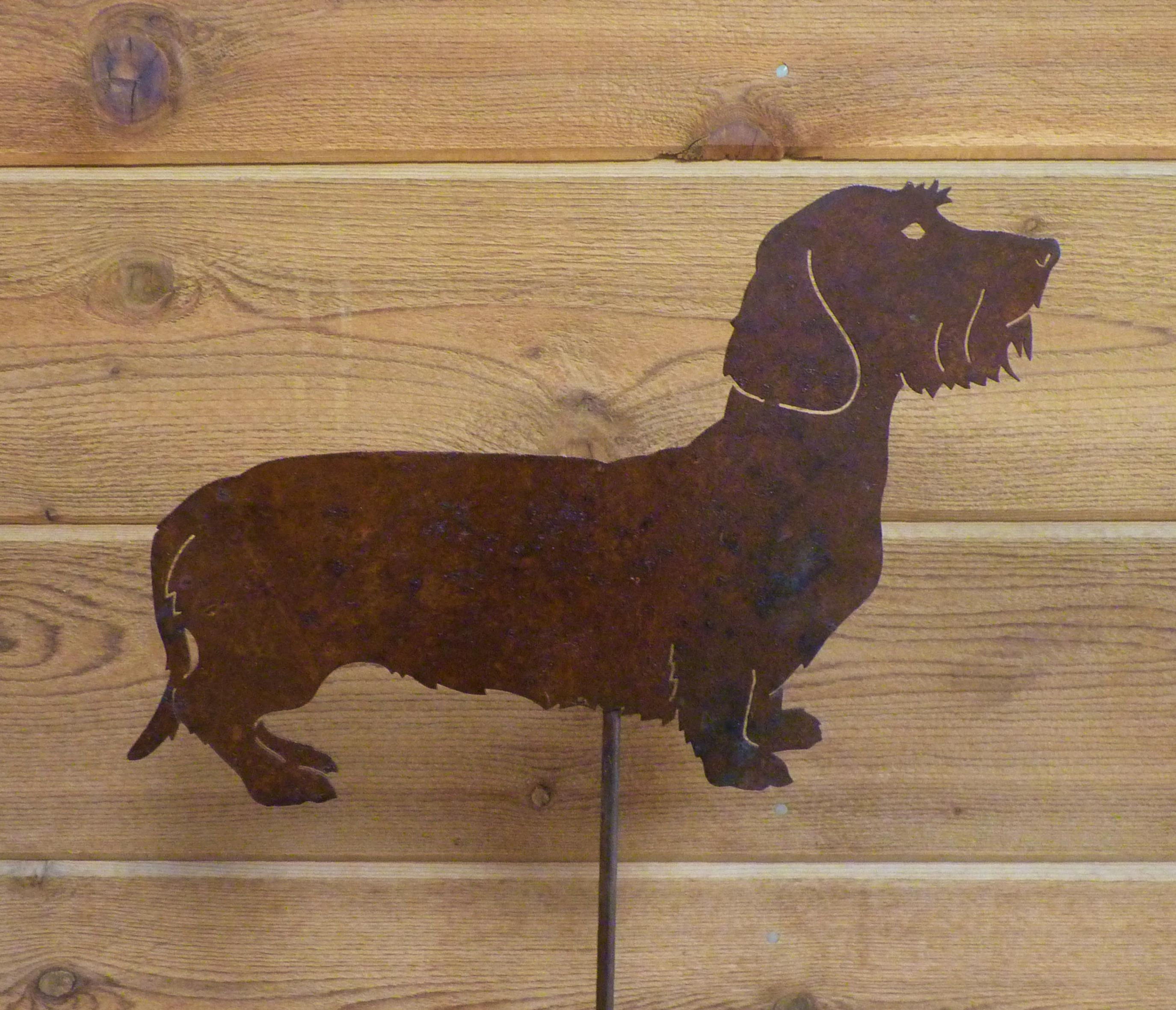 Wirehair Dachshund Garden Stake - Laser-Cut Design, Natural Rust Finish