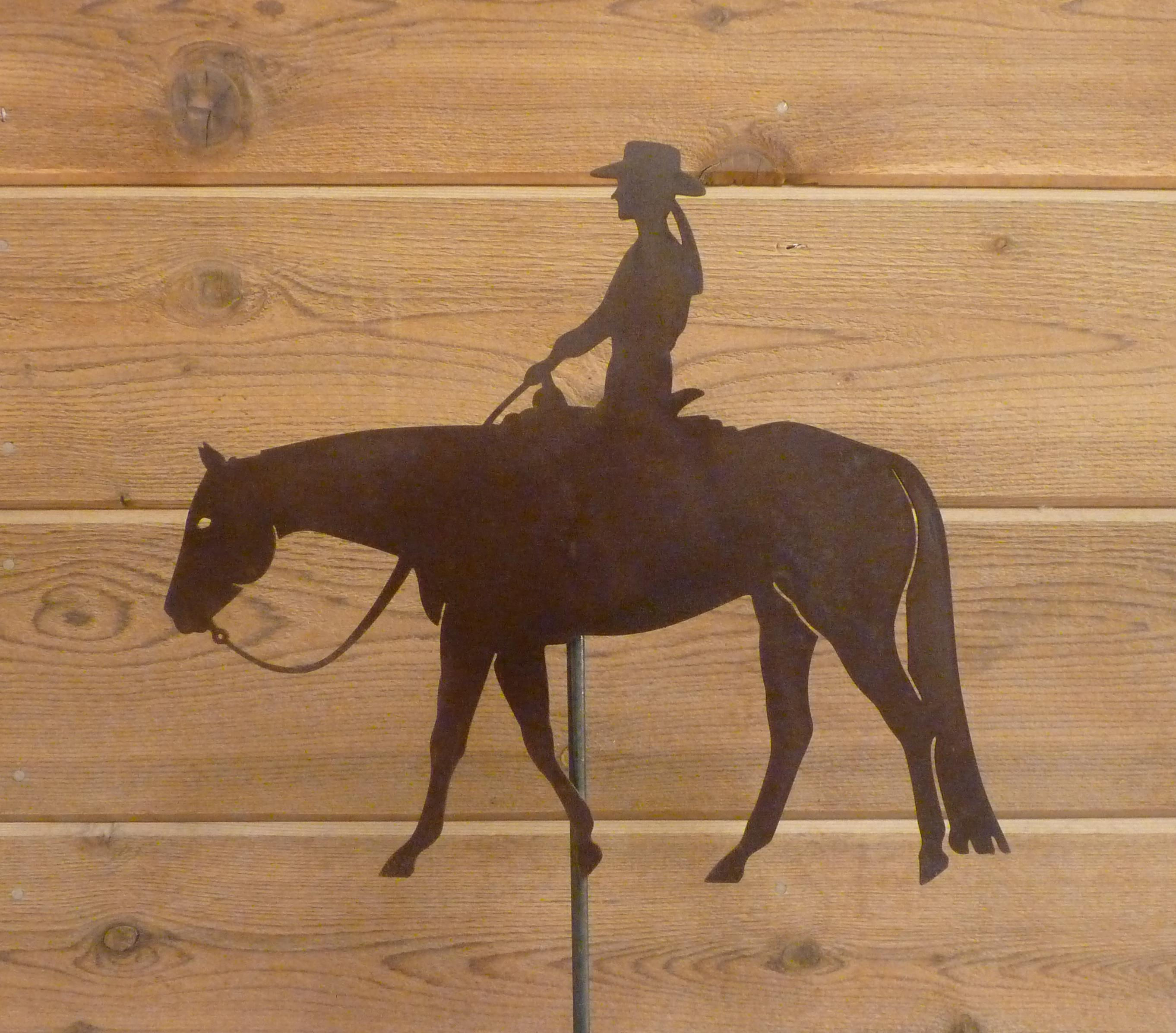 Lady Western Pleasure Horse Garden Stake - Laser-Cut Design, Natural Rust Finish
