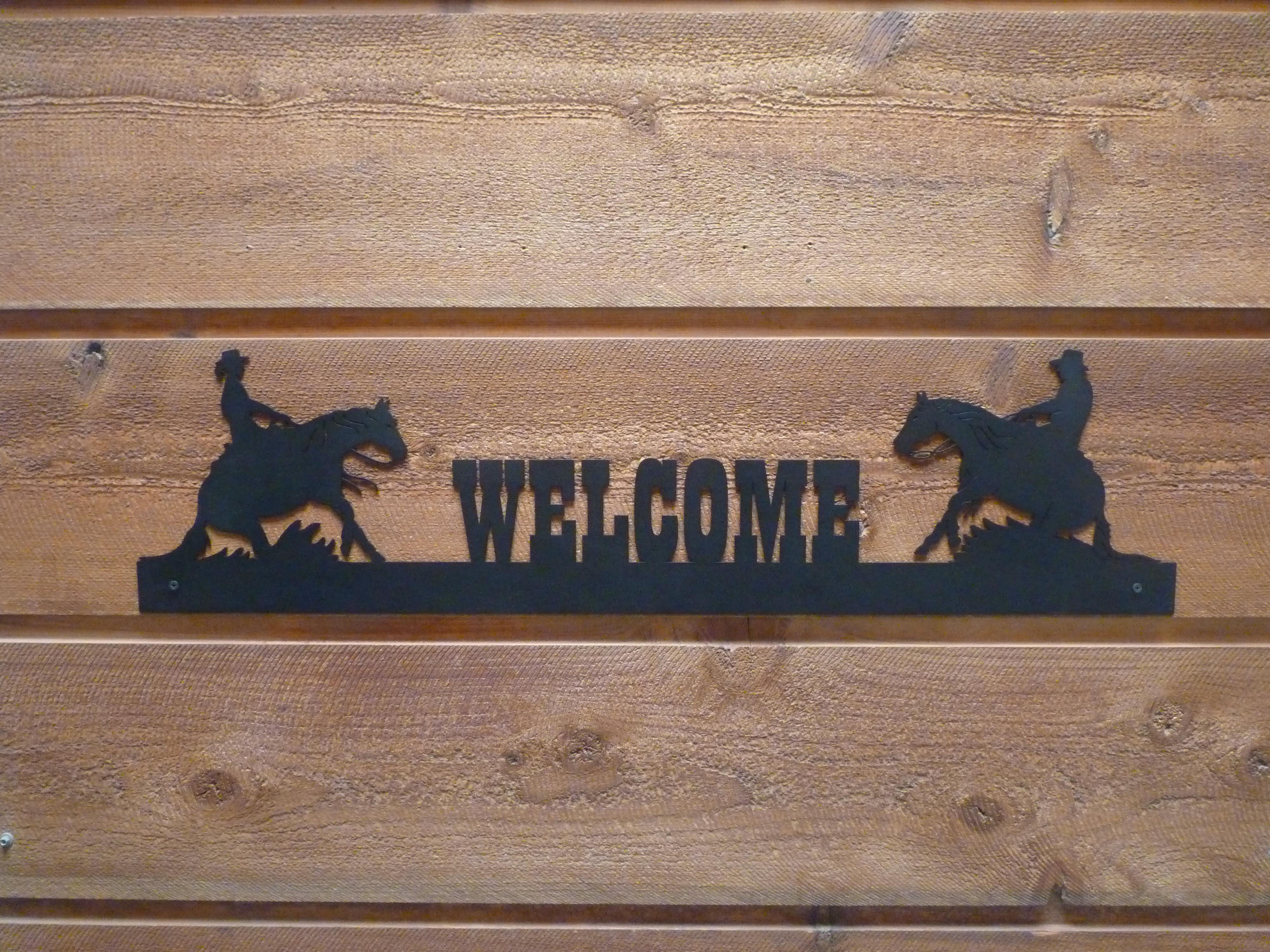 Lady and Man Dressage Welcome Sign - Laser-Cut Design, Black Powder Coat Finish