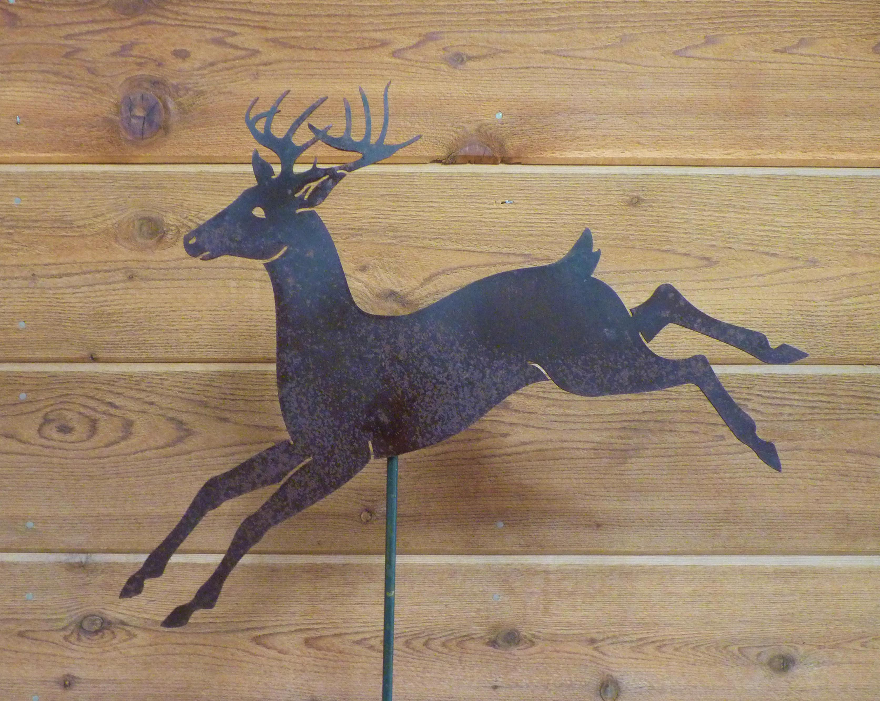 Leaping Deer Garden Stake - Laser-Cut Design, Natural Rust Finish