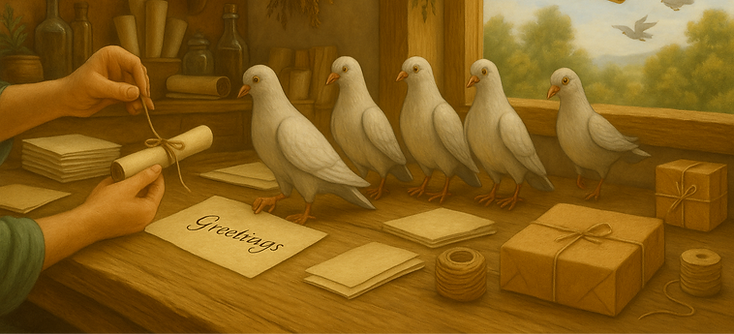 Mailroom with Homing Pigeons waiting to send out messages
