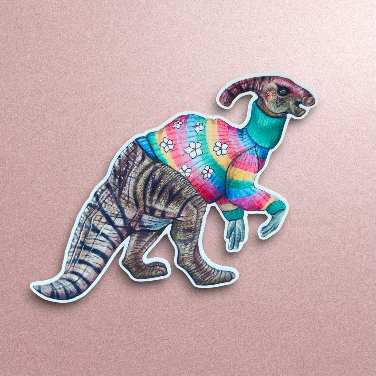 Parasaurolophus Wearing Jumper Vinyl Sticker