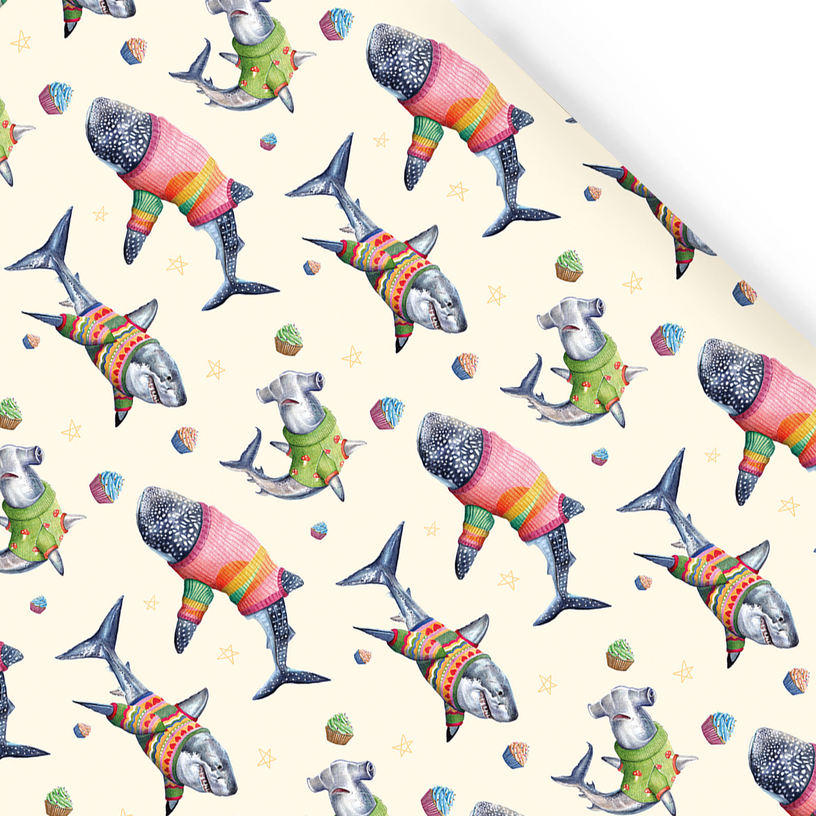 Sharks in Jumpers Wrapping Paper sheet - 50x70cm