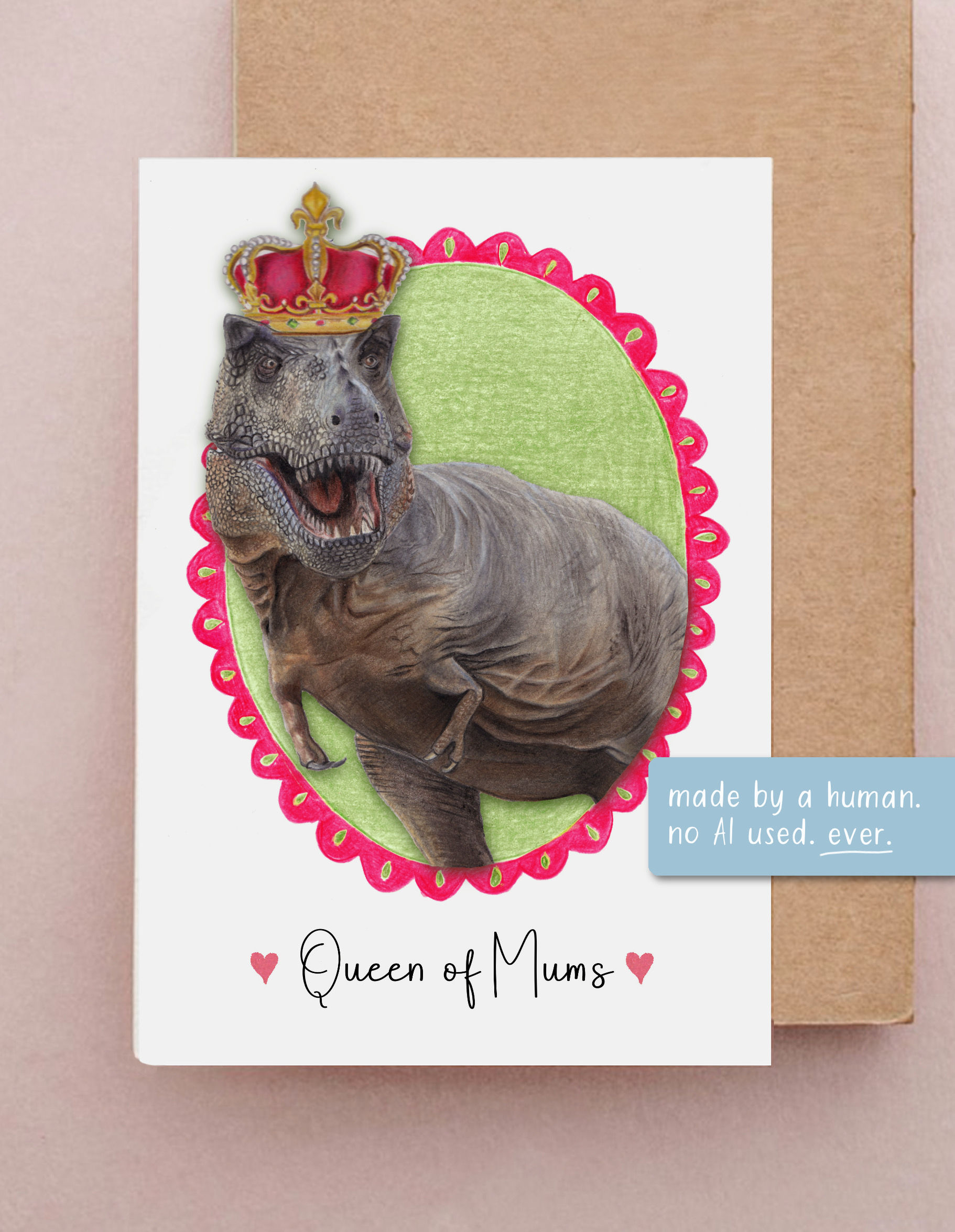 Funny T-Rex Dinosaur Queen of Mums Card