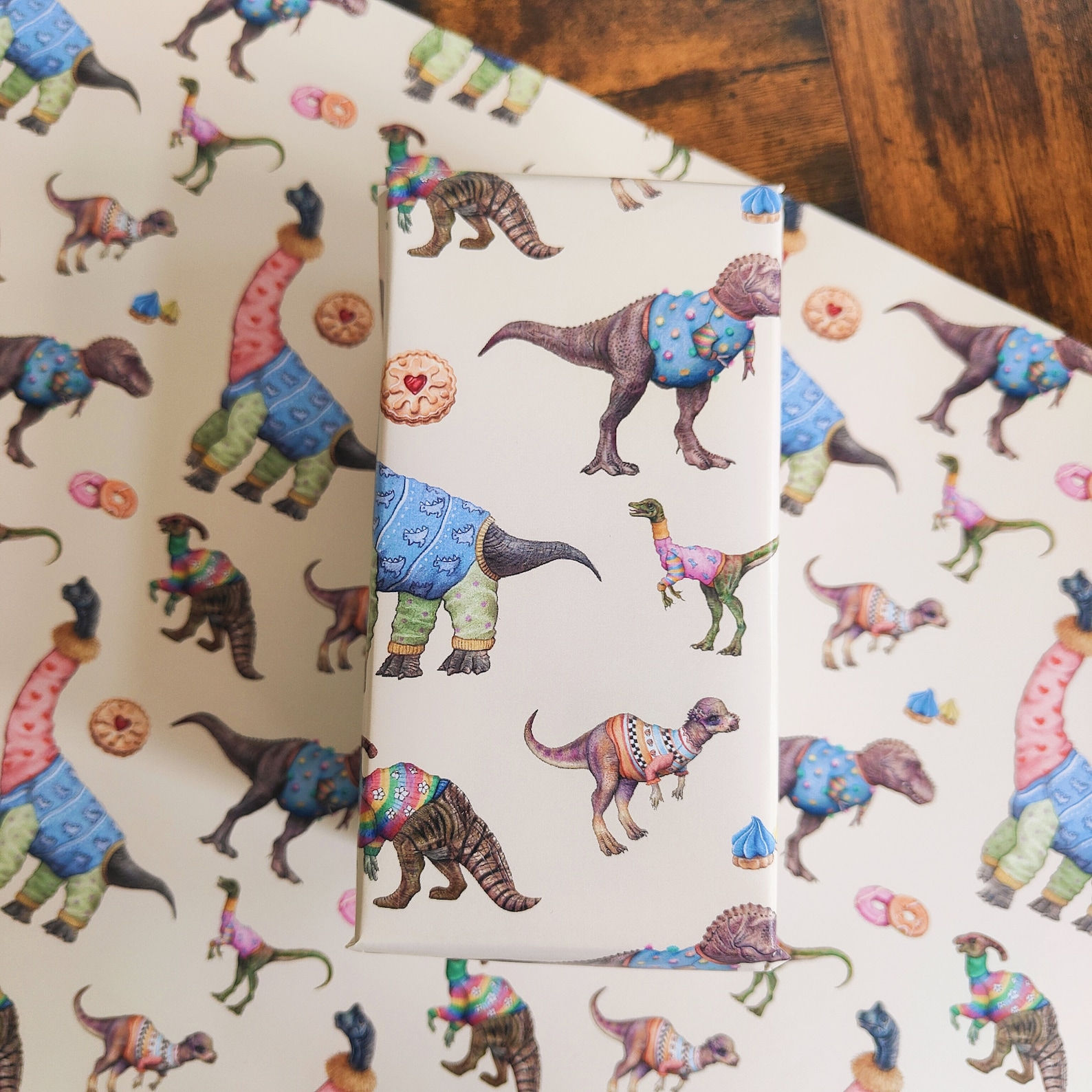 Dinosaur & Biscuits Wrapping Paper - 50x70cm