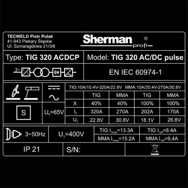 Thumbnail: Sherman TIG 320 AC/DC Pulse Welder Inverter Set Trolley Water Cooler WRC 300B