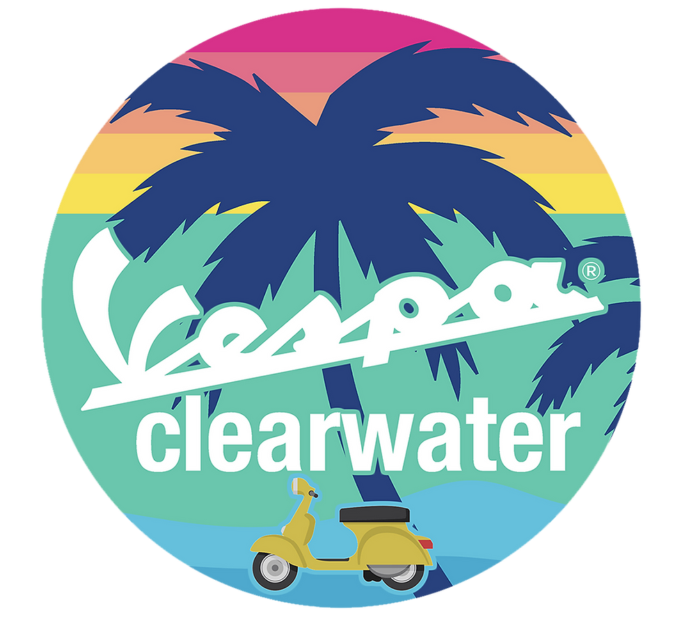 Vespa Clearwater logo with palm tree and yellow scooter