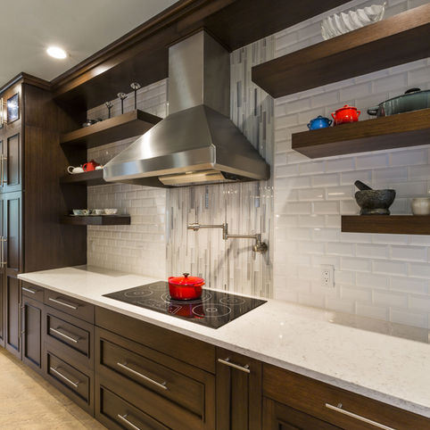 Espresso Cabinet White Quartz Kitchen Remodel