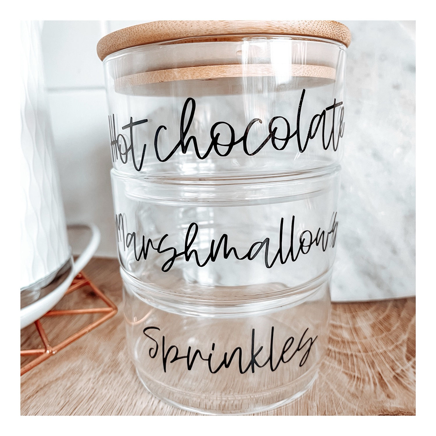 3 PC STACKABLE GLASS STORAGE JARS