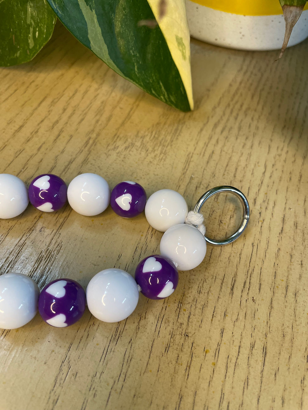 Thumbnail: White and Purple Beaded Keychain 