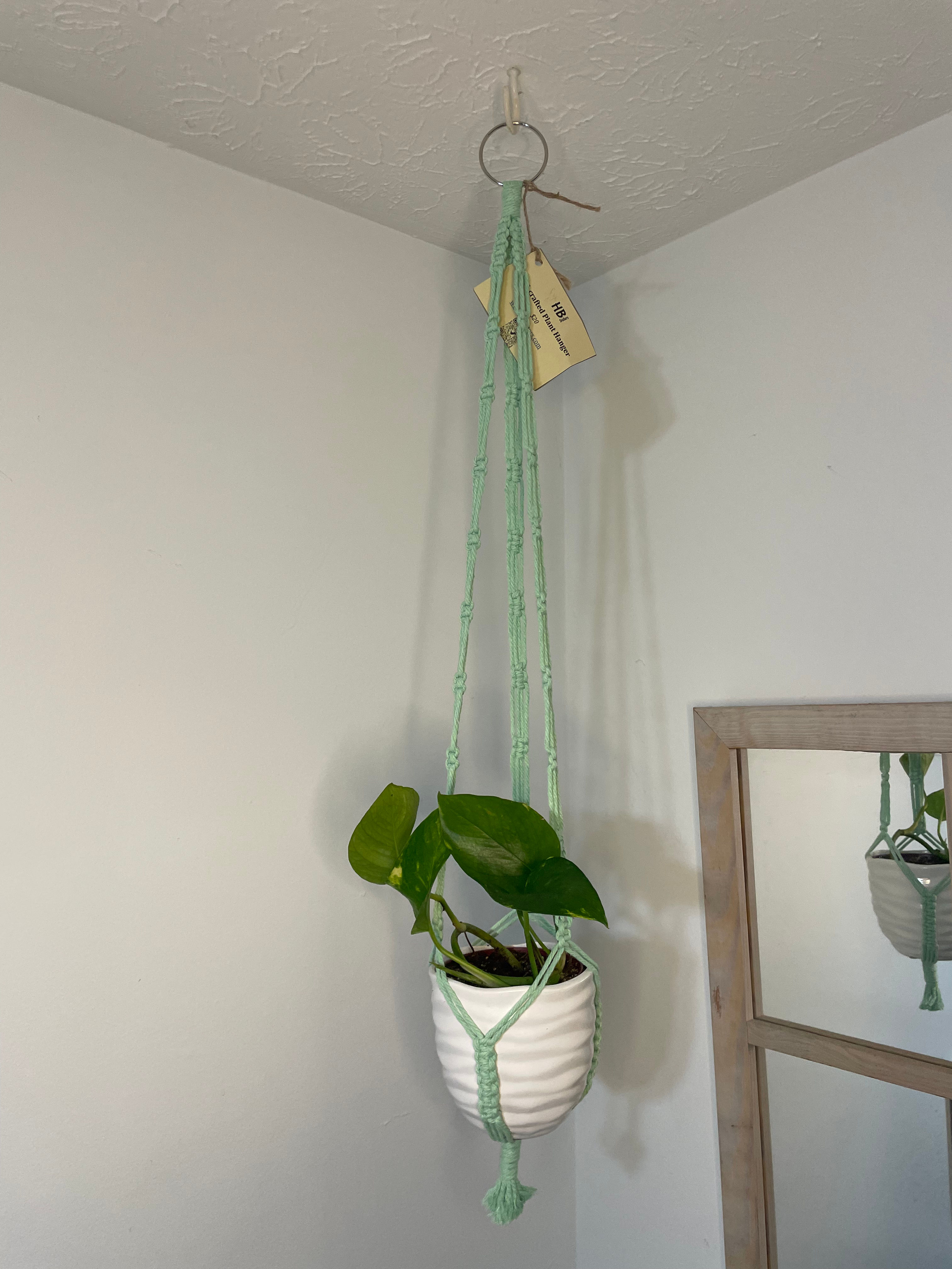 Teal Macrame Plant Hanger 