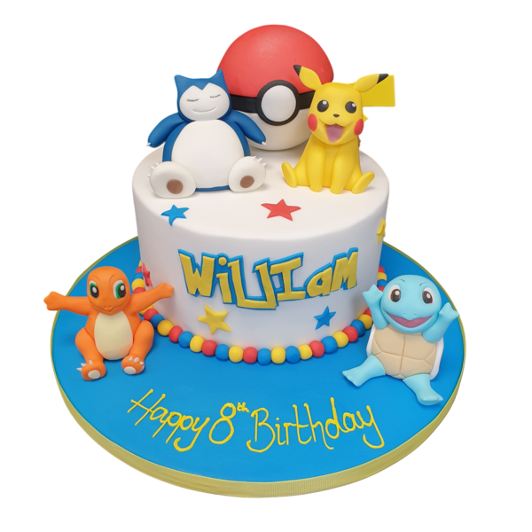 A colourful and fun Pokémon themed cake decorated with popular characters and eye-catching designs. Perfect for fans of the popular franchise.