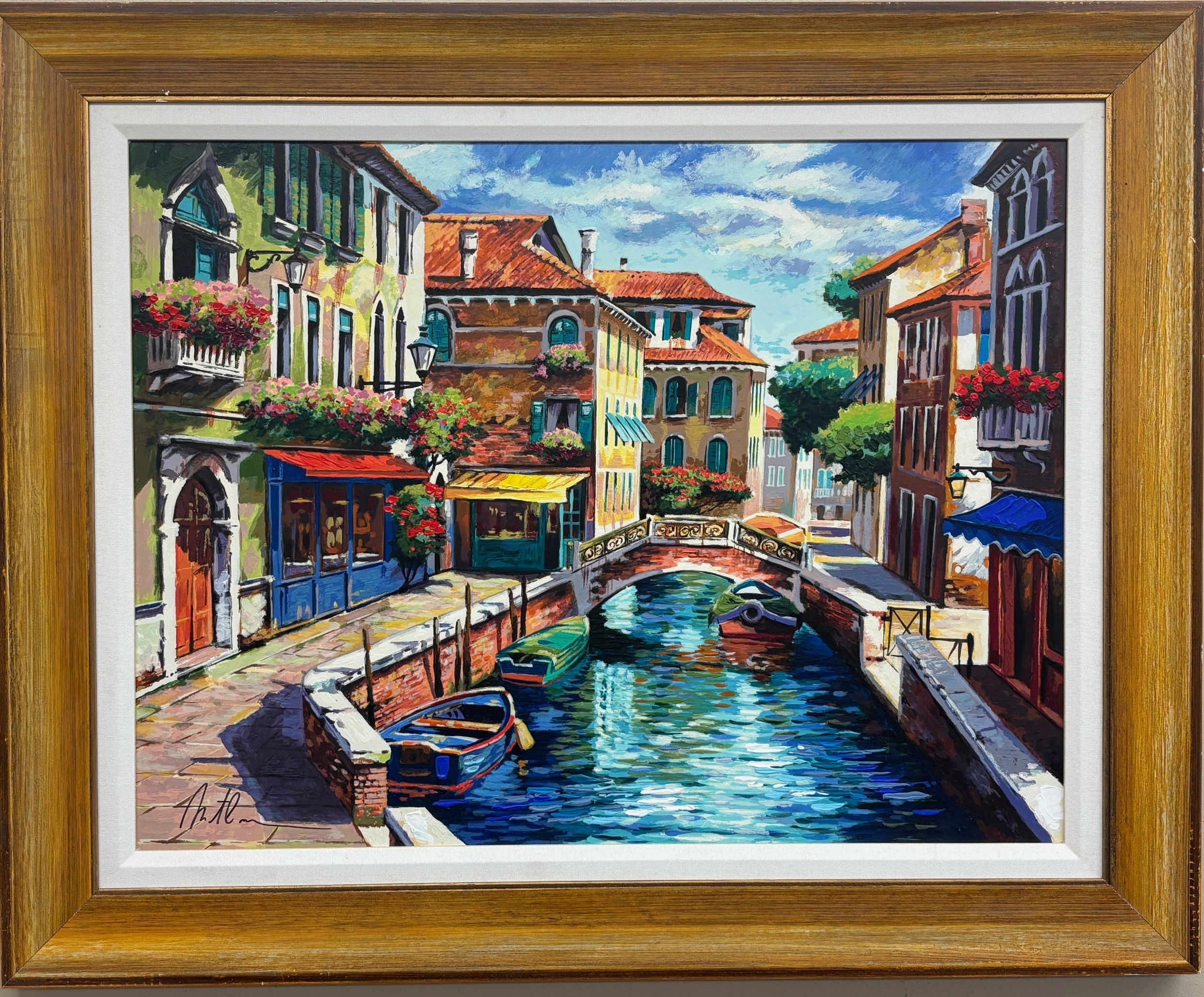 Anatoly Metlan "Venetian Canal" Hand Signed & # Deluxe Art Italy Venice Europe