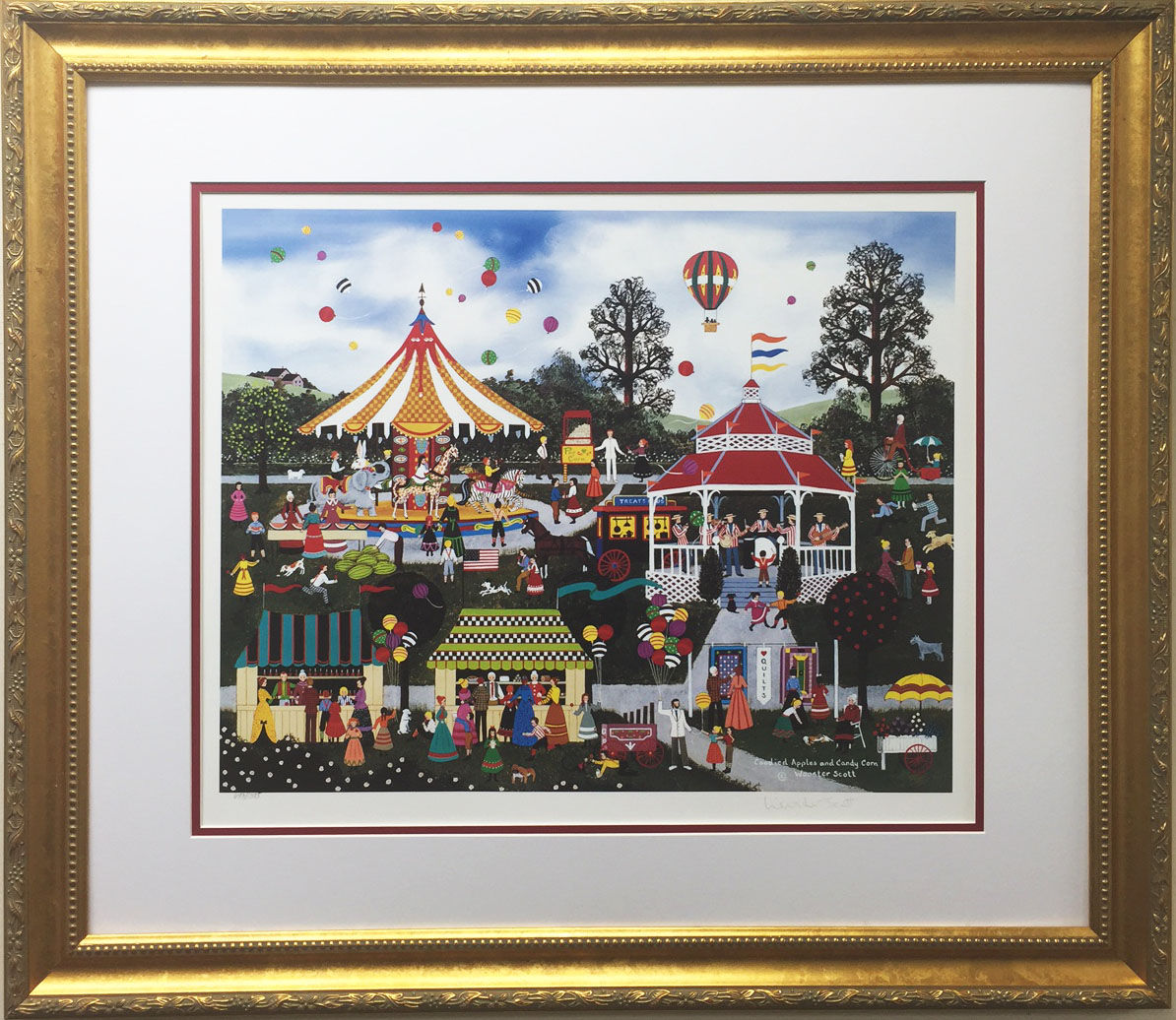Jane Wooster Scott "Candied Apples and Candy Corn" FRAMED Lithograph Hand Signed