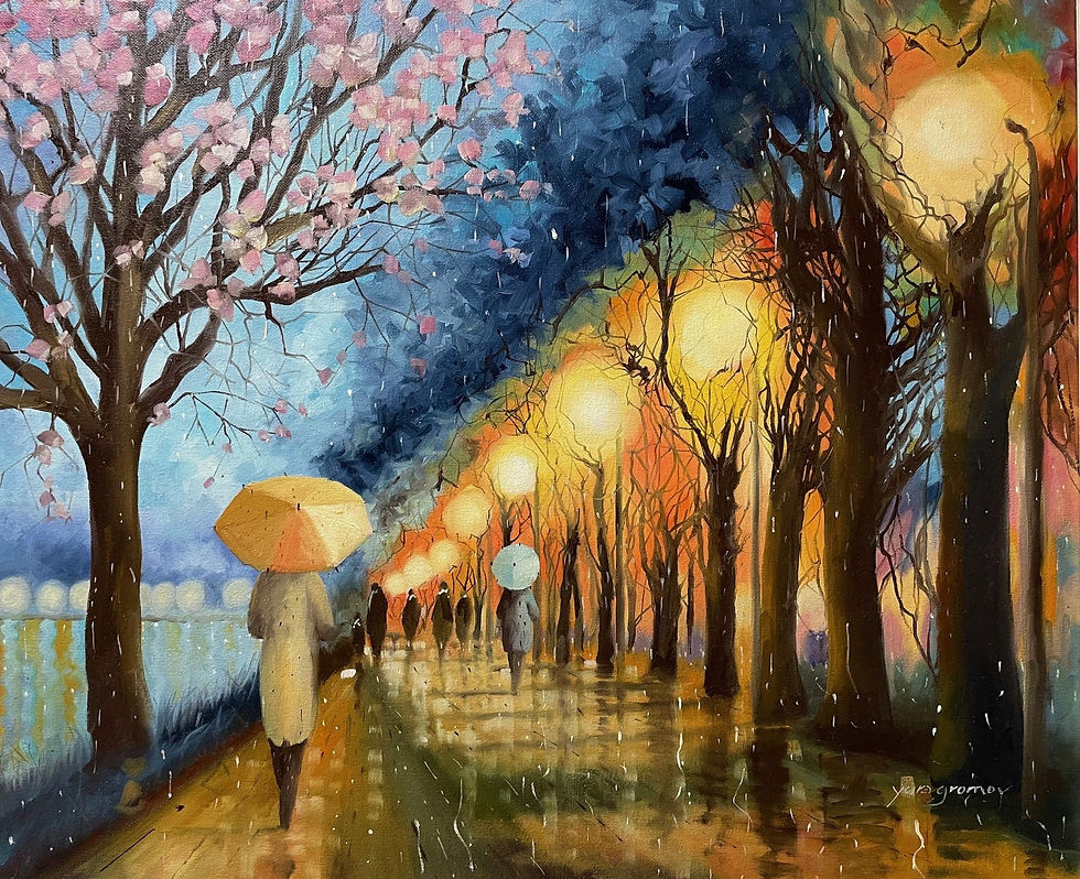 Thumbnail: Yura Gromov  "Rainy Day Stroll" Signed Original Framed Art Ilyayev Impressionism