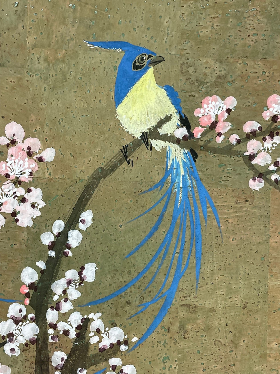 Thumbnail: Ding "Cherry Blossom III" Hand Signed Original Painting on Cork Framed Asian Art