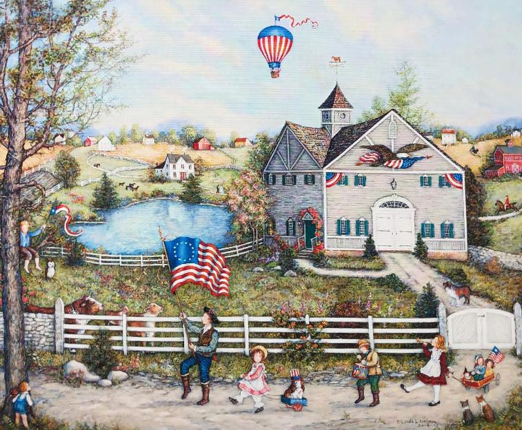 Thumbnail: Linda Nelson Stocks "July 4th Parade" FRAMED Art