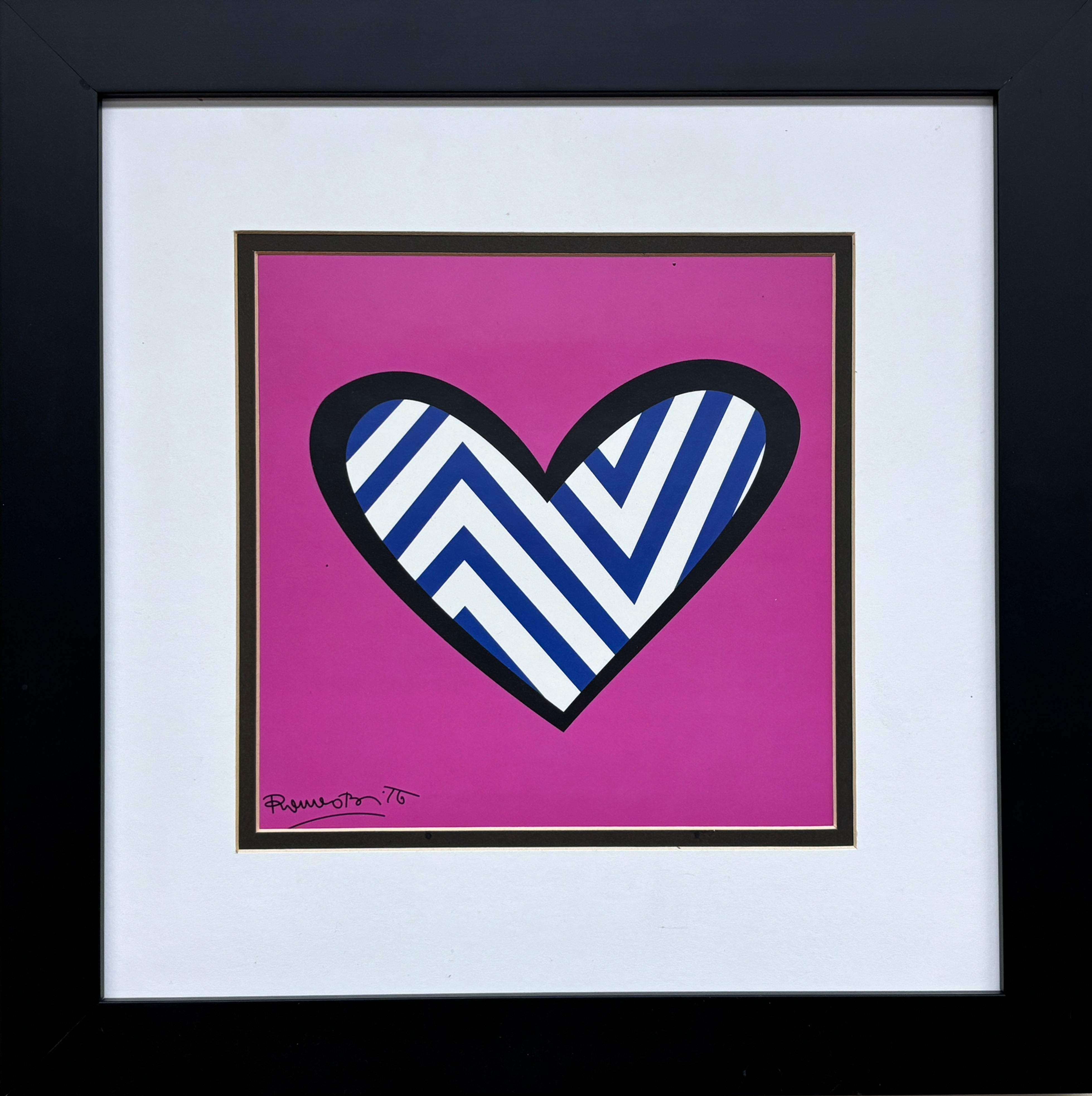 Romero Britto "Zig Zag Love" Custom FRAMED ART PRINT Striped Chevron Heart NEW
