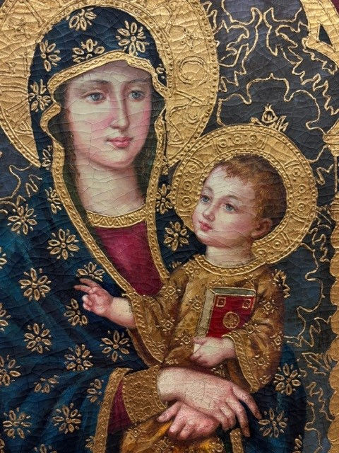 Thumbnail: Ortiz "Mother and Child" (gold) Hand Painted  Oil Religious Art Jesus Christ New