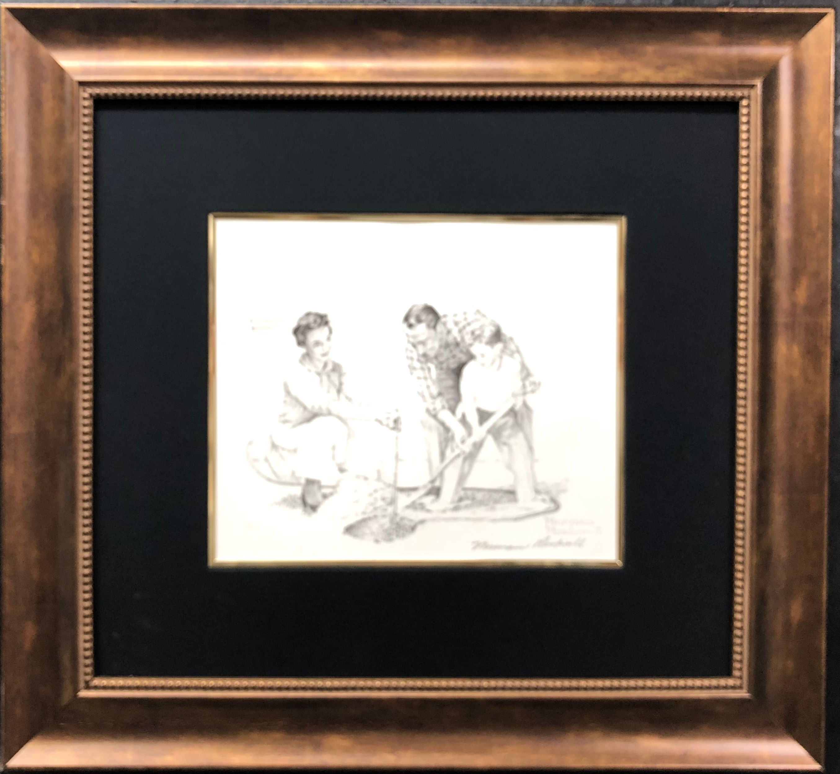 Norman Rockwell "Family Planting Tree" HAND SIGNED LITHOGRAPH FRAMED ART NEW!