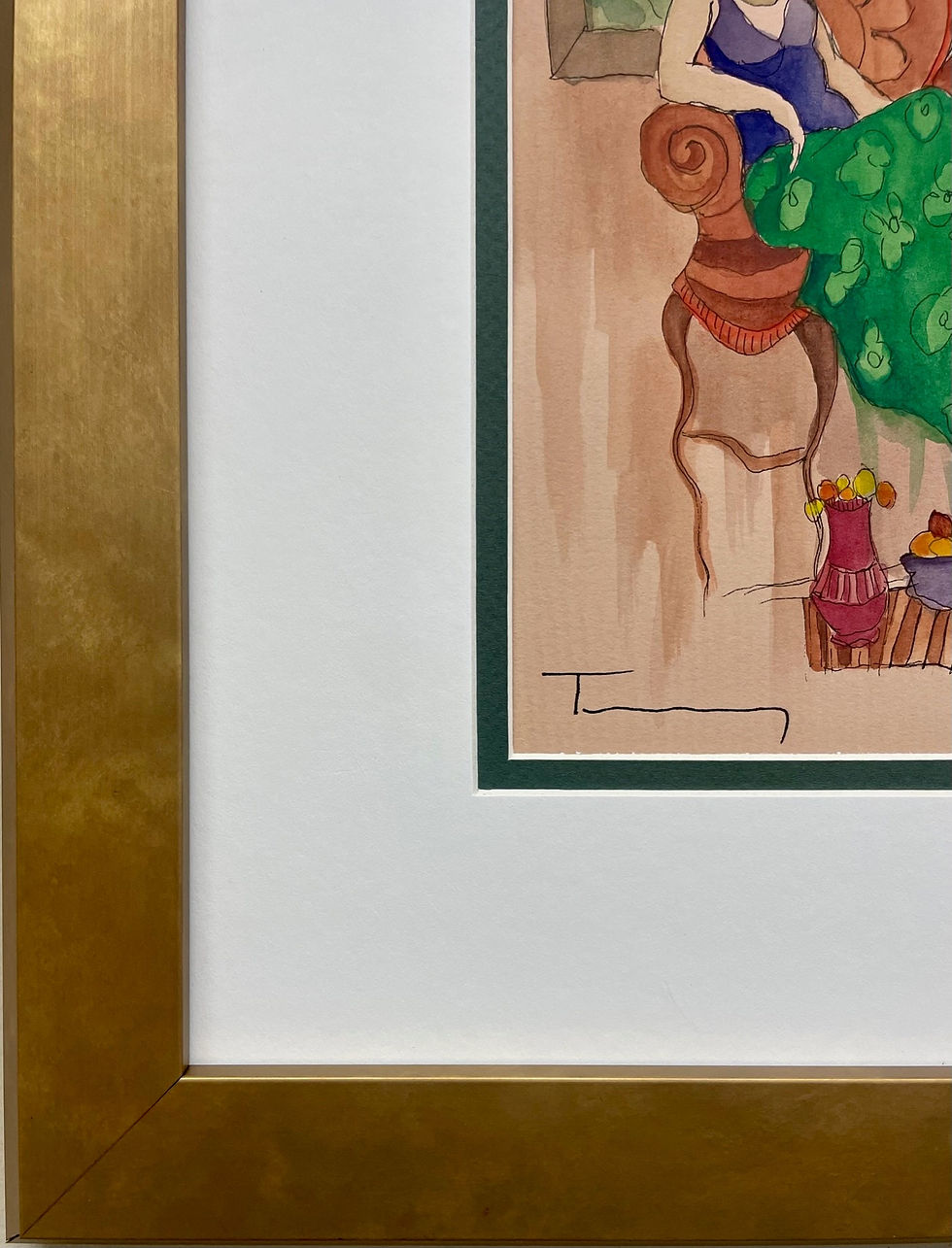 Thumbnail: Itzak Tarkay "In the Lounge" Watercolor on Etching Signed Framed Art