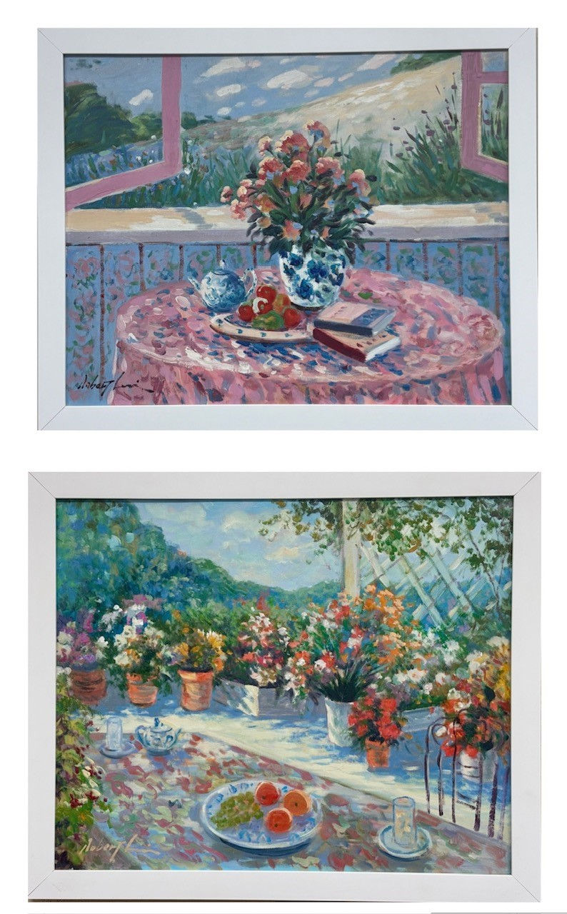 Robert Lui "Summer Blossoms I & II"PAIR of Hand Signed Framed Original Art NEW