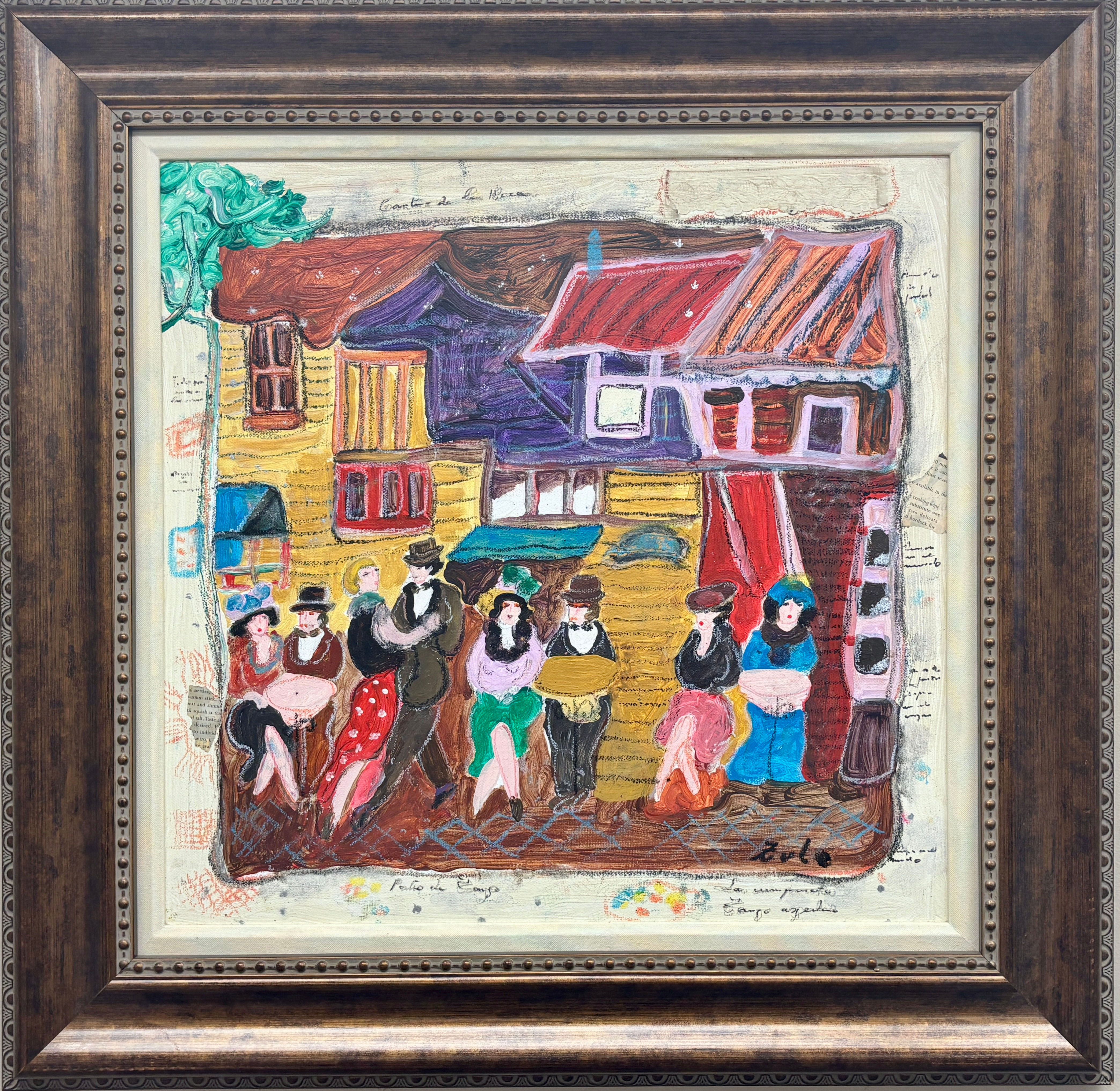 Zule Moskowitz "Afternoon in the Cafe" Hand Signed Original Oil FRAMED ART NEW
