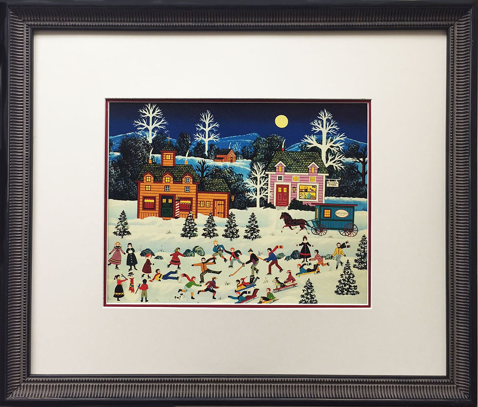 Jane Wooster Scott "Frosty Frolics" Newly Custom FRAMED SERIGRAPH Art Americana