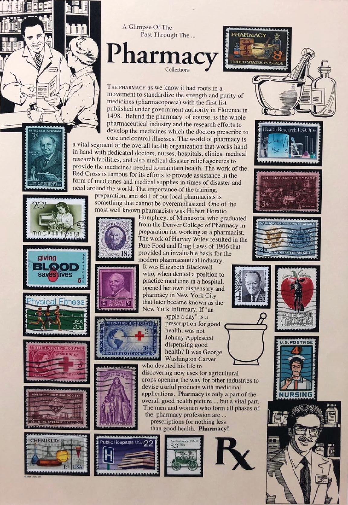 Stamps "Pharmacy" Framed Stamp Art marlinartauction