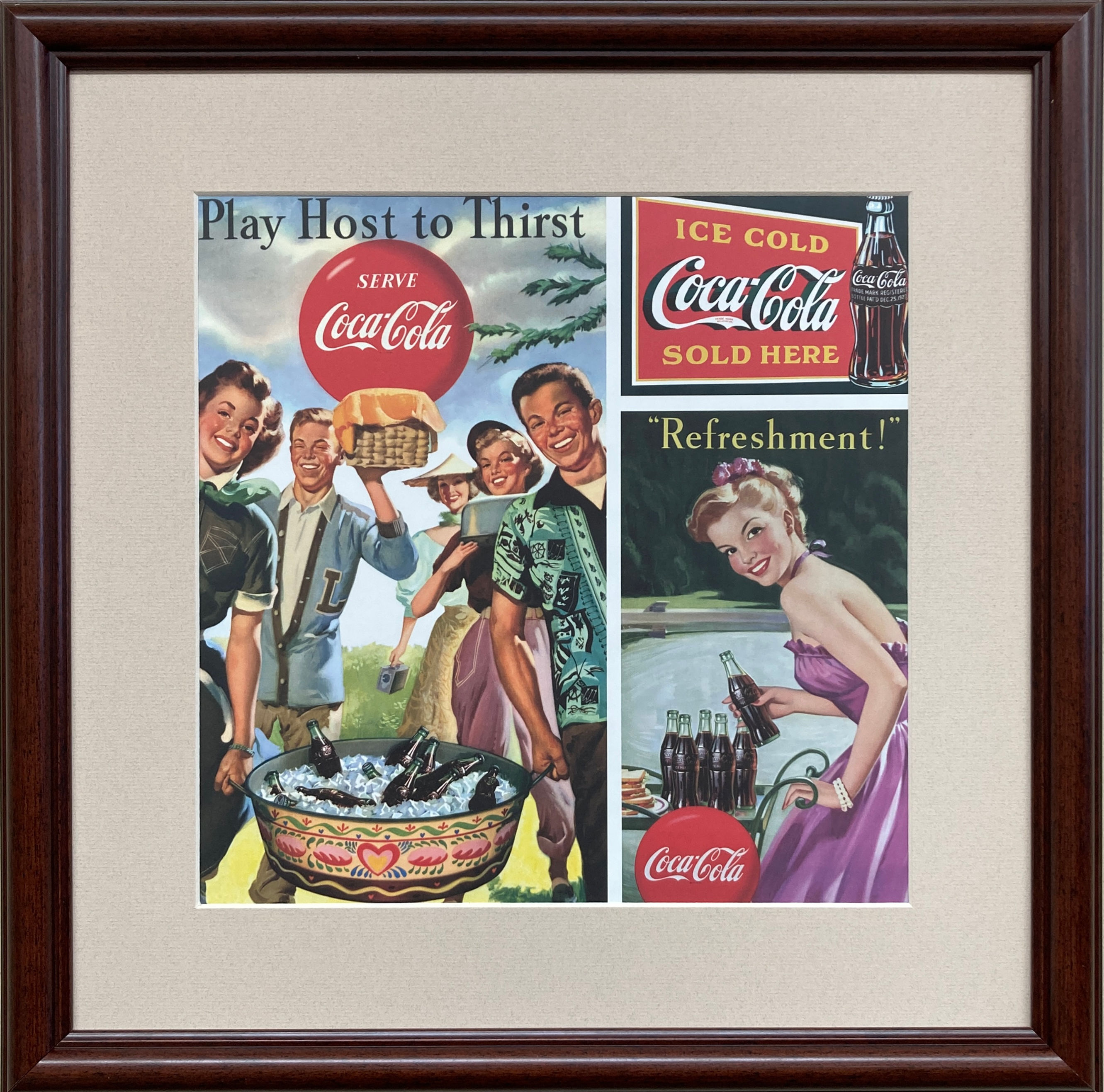 Coca-Cola "Play Host to Thirst" Custom Framed Vintage Style Ad Print NEW