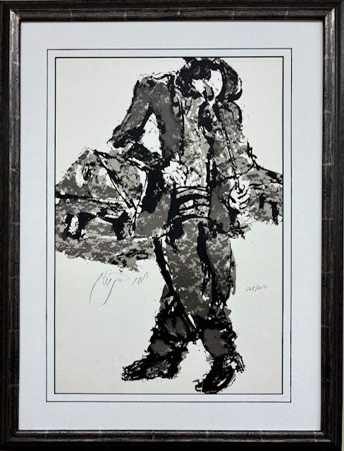 Moshe Bernstein "Fiddler" Hand Signed CUSTOM FRAMED ART Judaica New Mid Century
