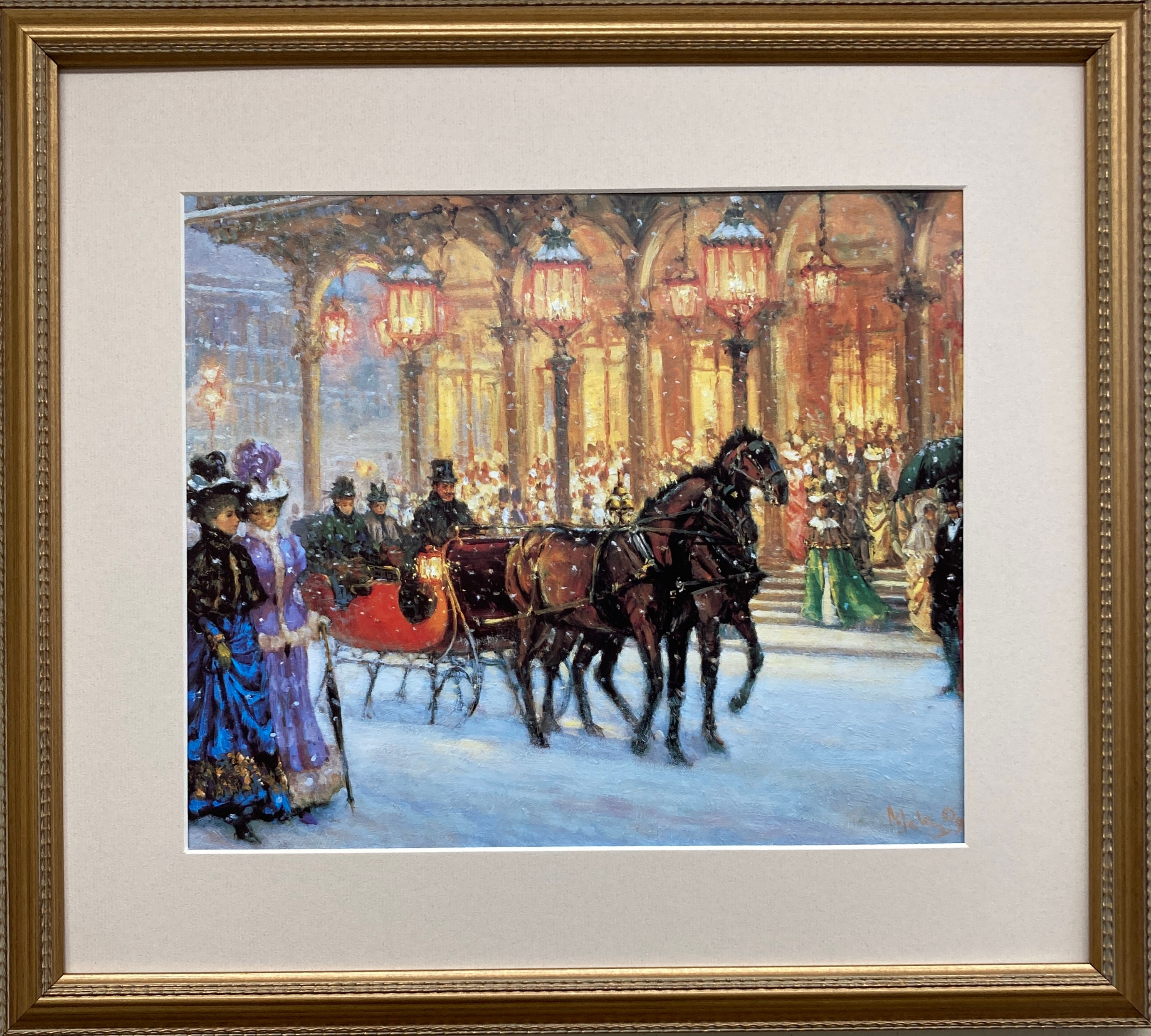 Alan Maley "Sleigh Bells" Custom Framed Victorian Style Art Print NEW