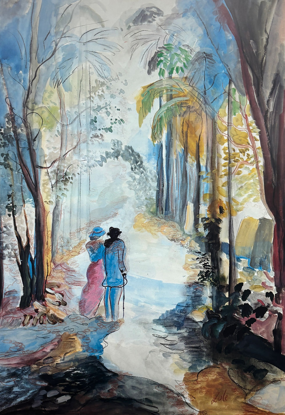 Thumbnail: Zule Moskowitz "Figures in the Forest"  Hand Signed & #  FRAMED Art New
