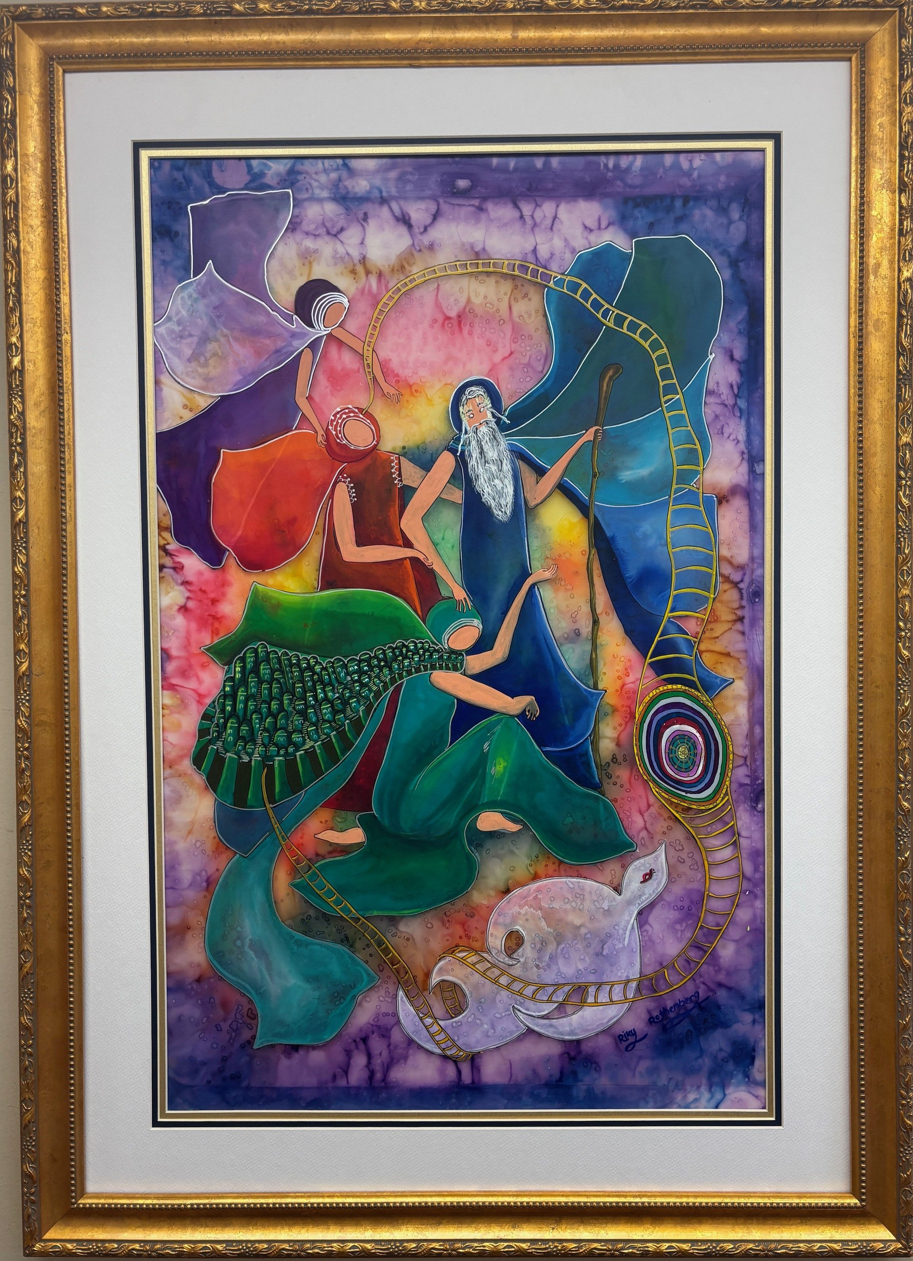 Rothenberg "Isaac's Blessing of Jacob"  Original Signed Art on Silk Judaic