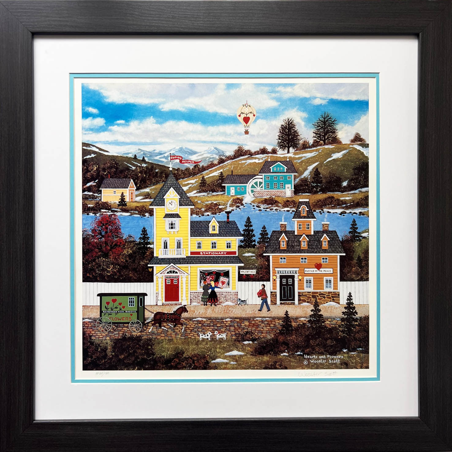 Jane Wooster Scott "Hearts and Flowers" Framed Signed & # Litho