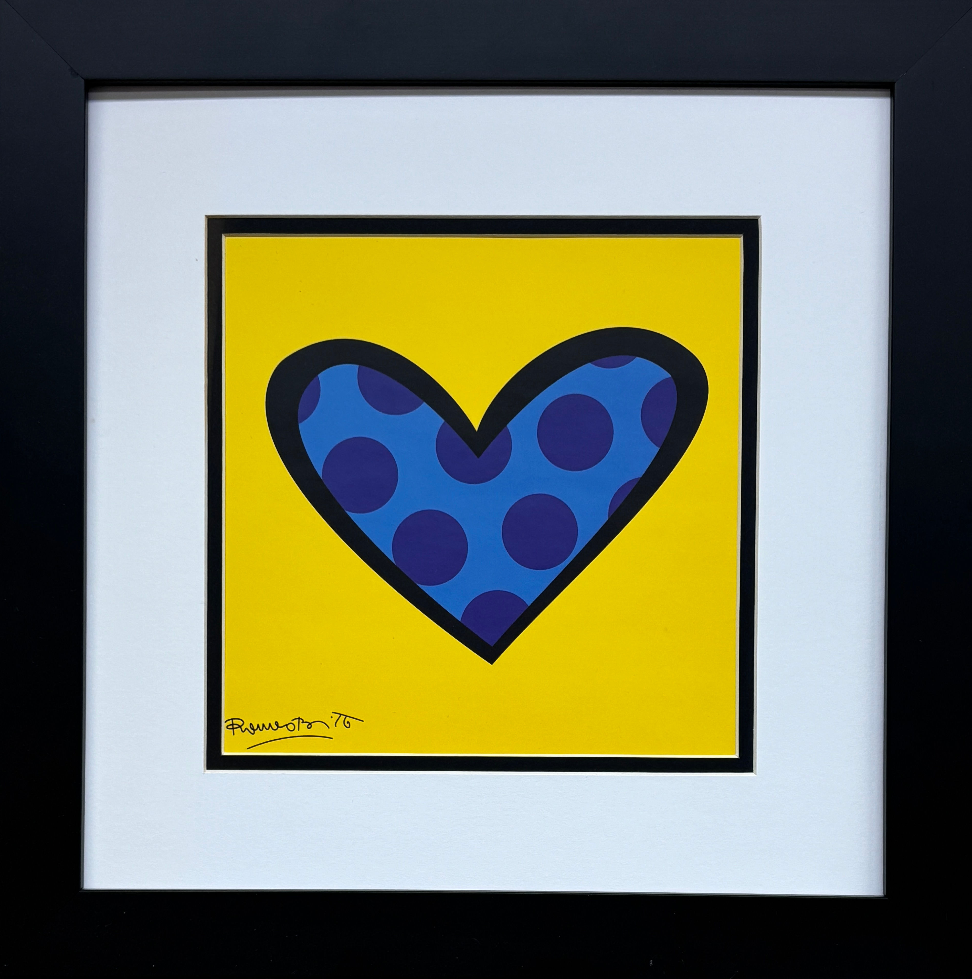 Romero Britto "Bee Bop Love" Custom FRAMED ART PRINT Polka Dot Heart NEW